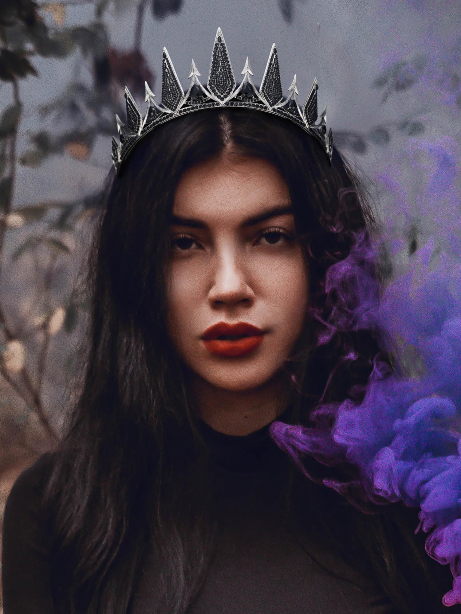 SWEETV Gothic Crowns for Women, Queen Crown Tiara, Witch Crown Headband Cos-play Hair Accessories for Costume Halloween Prom Party: 1. Black+Antique Silver