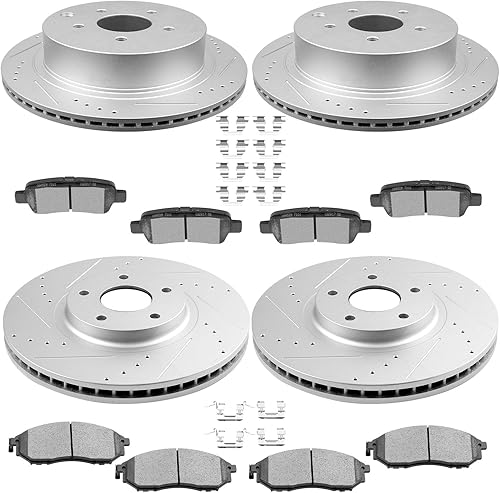 SCITOO Rotores de disco DS delanteros de 12.6 pulgadas y traseros de 12.13 pulgadas + pastillas de freno de cerámica de repuesto para INFINITI FX35, disponible en Yaxa El Salvador