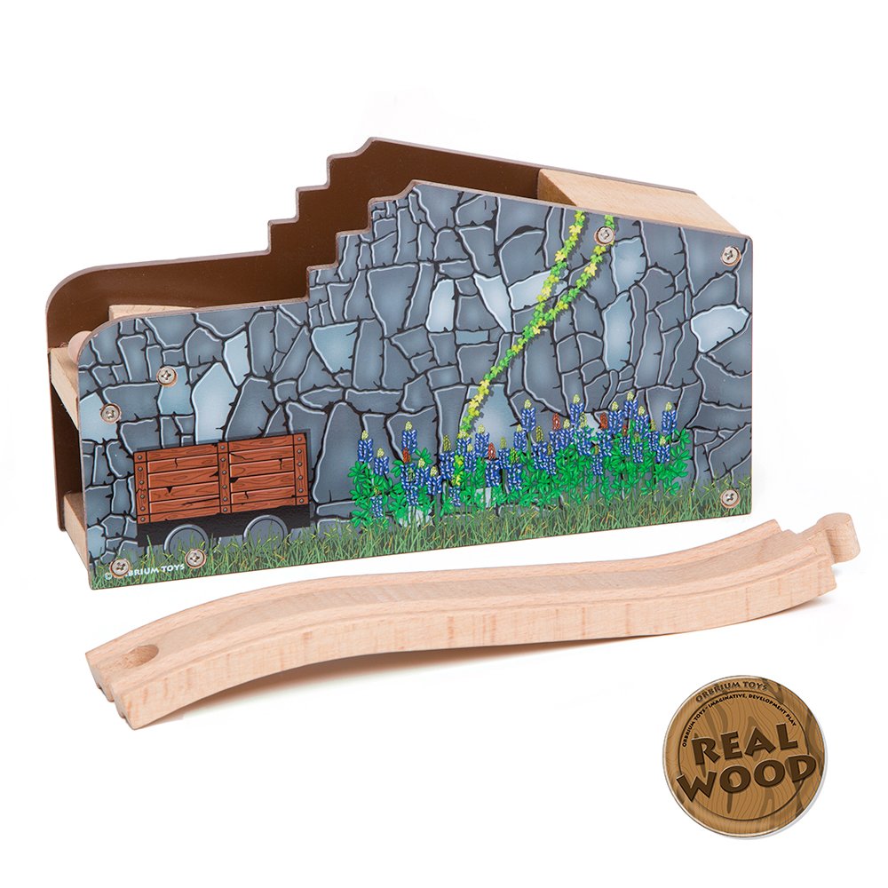 Túnel secreto de la mina de madera compatible con los principales sistemas ferroviarios de madera, incluyendo Thomas Brio Chuggington Melissa & Doug Imaginarium Set 3