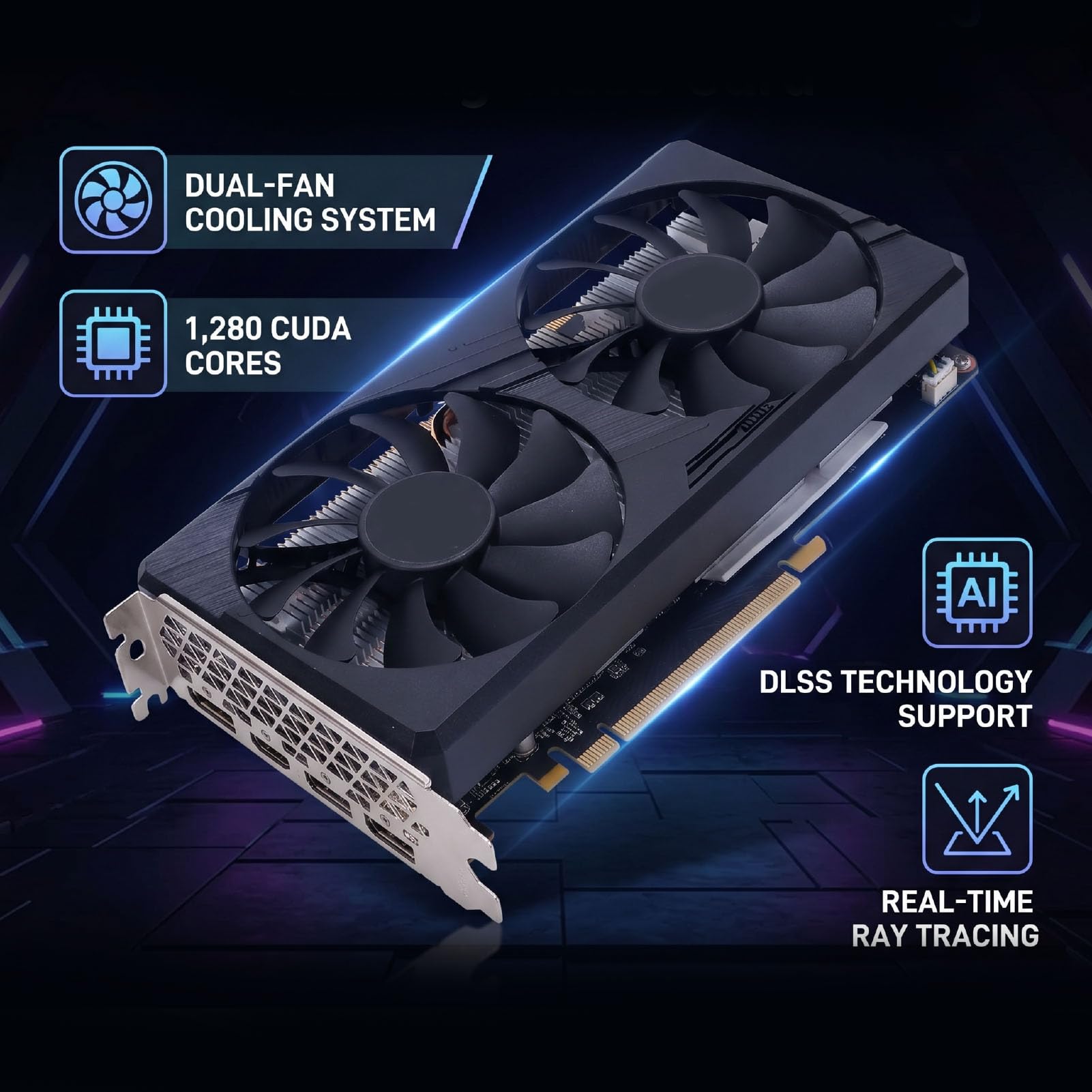 Bewinner Karta Graficzna 6 GB GDDR5, 192-bitowa Karta Graficzna do Gier z Dwoma Wentylatorami, HDMI i 2 Portami DisplayPort PCI Express 3.0 X16