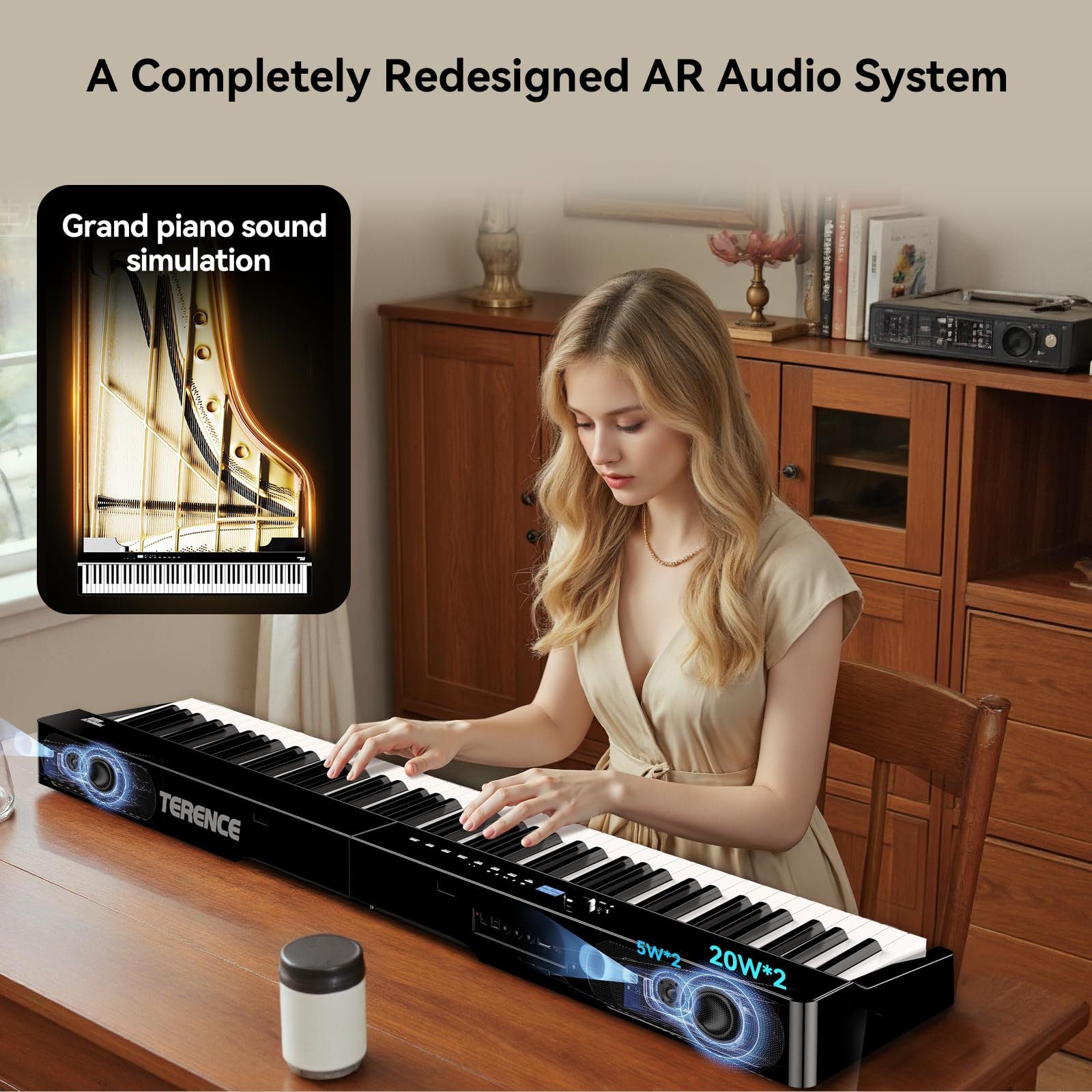 TERENCE V70 Klappbares Digitalpiano E-Piano mit 88 Tasten gewichtete Hammertastatur 4 Lautsprecher 20W+5W*2 kraftvoller Sound Piano Keyboard mit Bluetooth Kopfhöreranschluss inklusive Zubehör,Schwarz