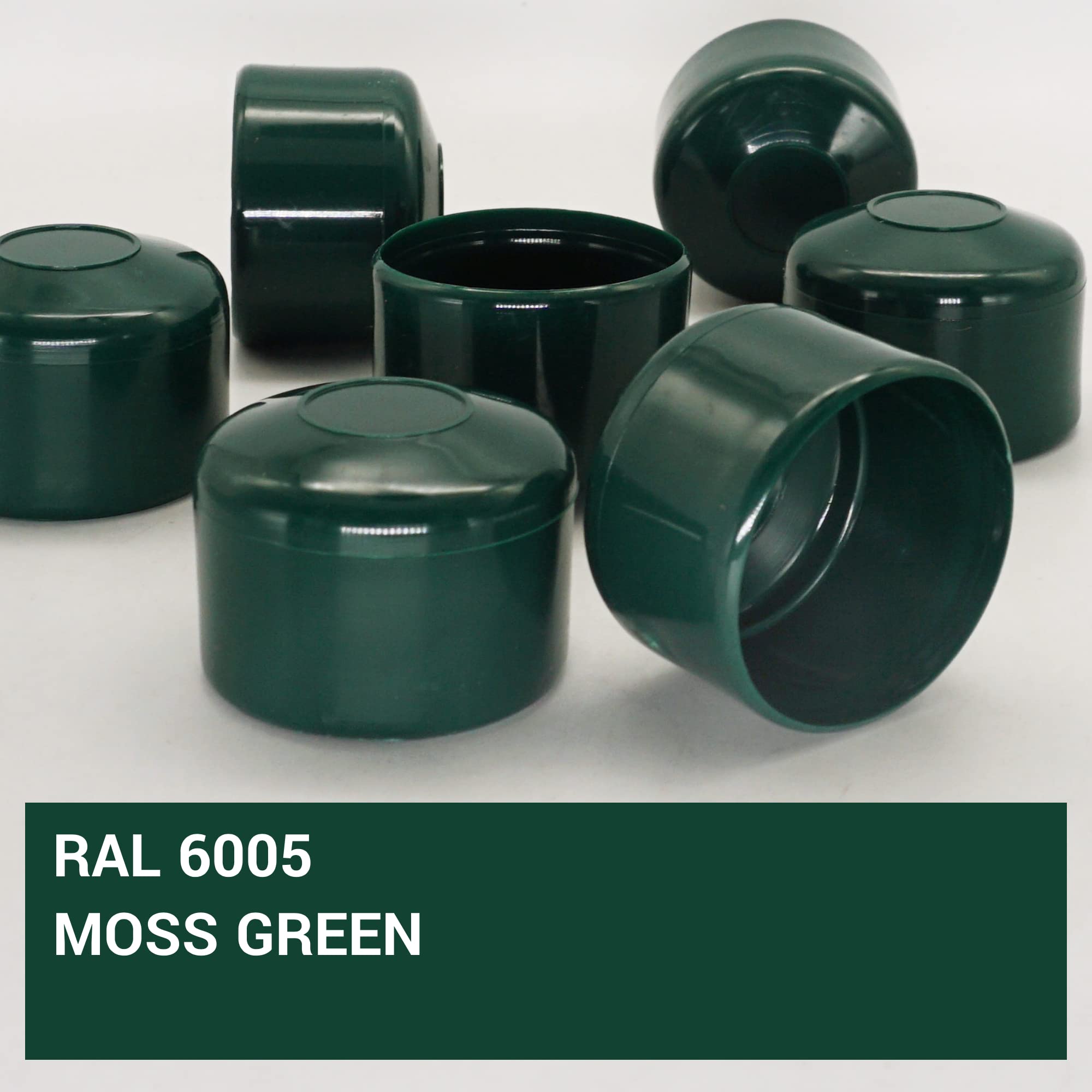 SKIR'CO (6 pcs) Fence Post Caps, Round 42 mm Green Plastic Caps for Round Fence Posts Fence Post Covers, Moss Green RAL 6005 - Image 3