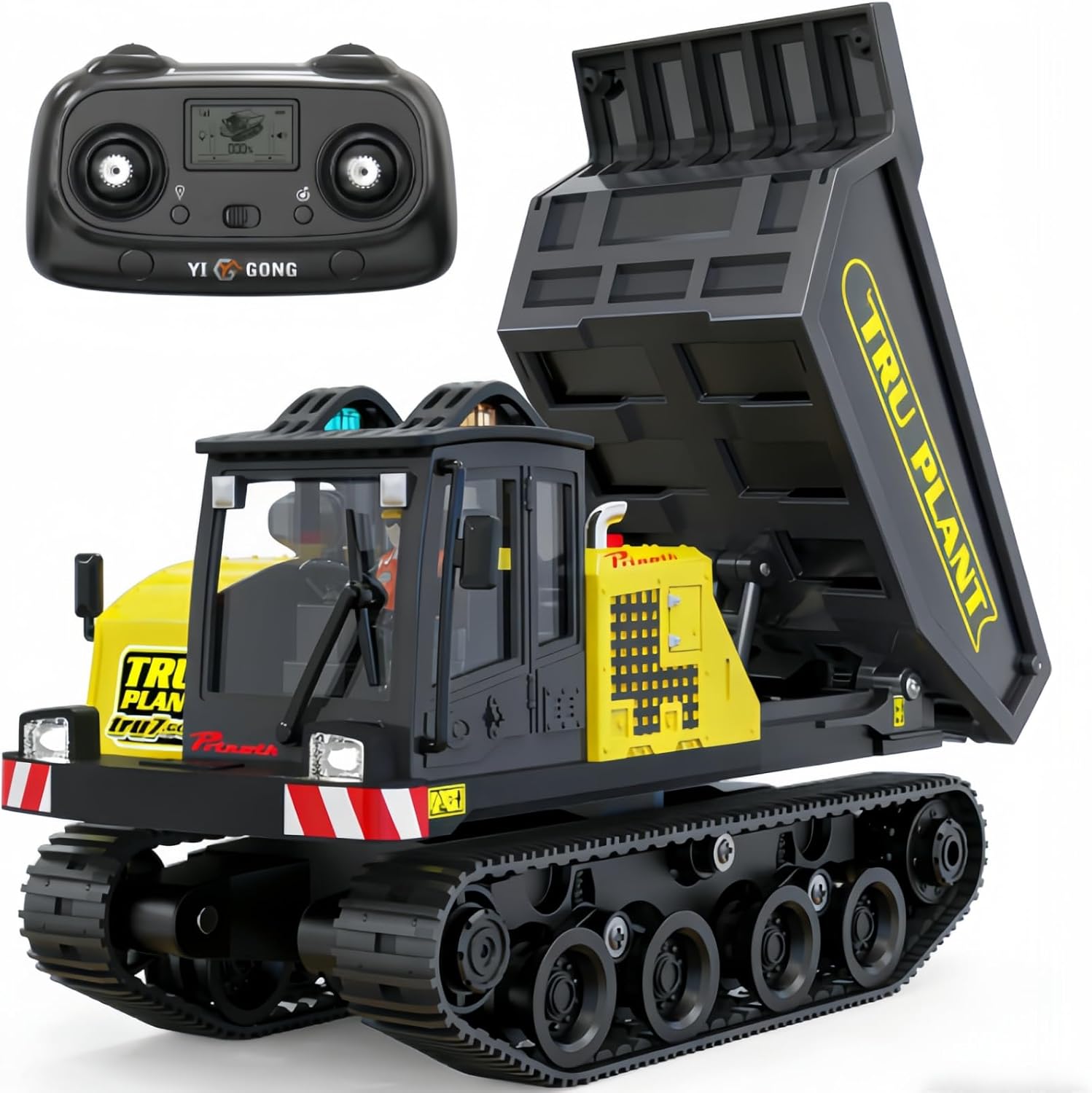 1:50 Scale Alloy Metal RC Dump Truck, Tracked Remote Control Construction Vehicle with Gyro Straight-Line Assist