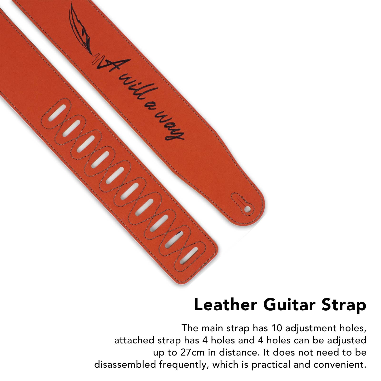 Correa de guitarra Correa de hombro ajustable de cuero nobuk para bajo Guitarra acústica eléctrica con bordado Material suave y duradero para músicos 1 paquete