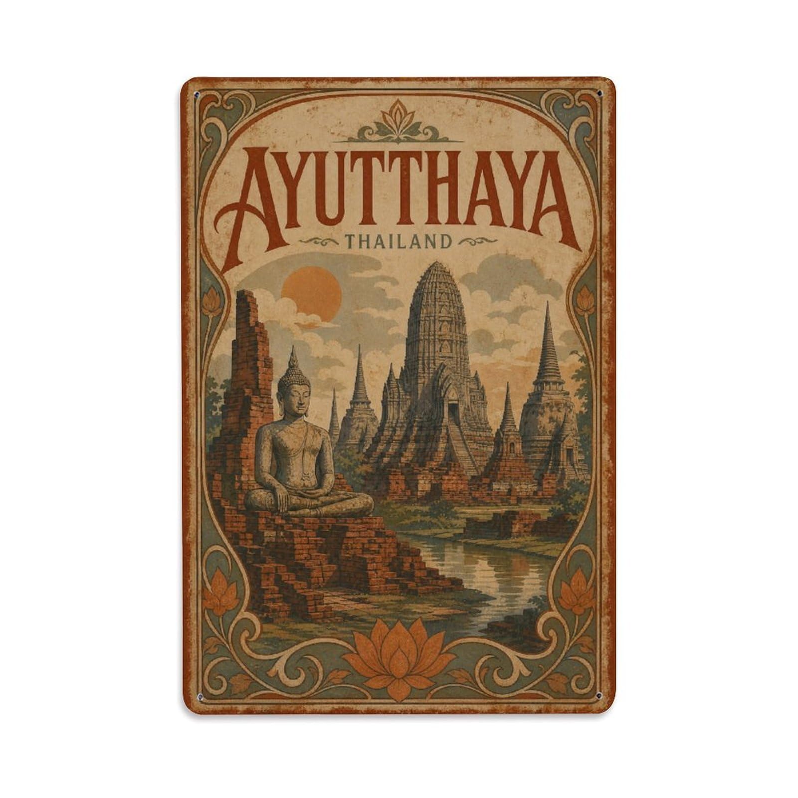 Gead 8X12inch Style Vintage Travel Thailand Ayutthaya Metal Tin Sign