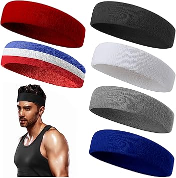 ChezMax 6PCS Moisture Wicking Headbands and Sweatbands for Mens Sports, Tennis, Basketball, Running, Working, Gym