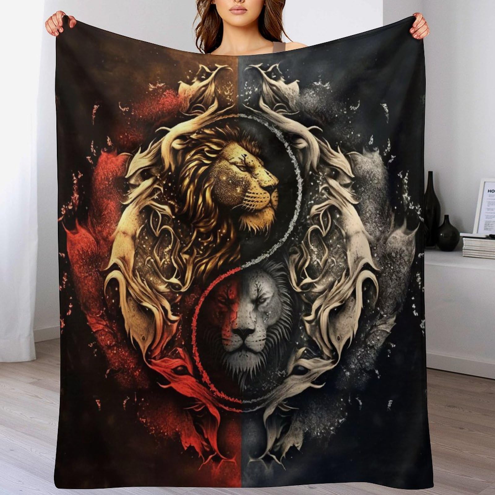 Couverture lion flannel douce contre le froid pour lit et extérieur