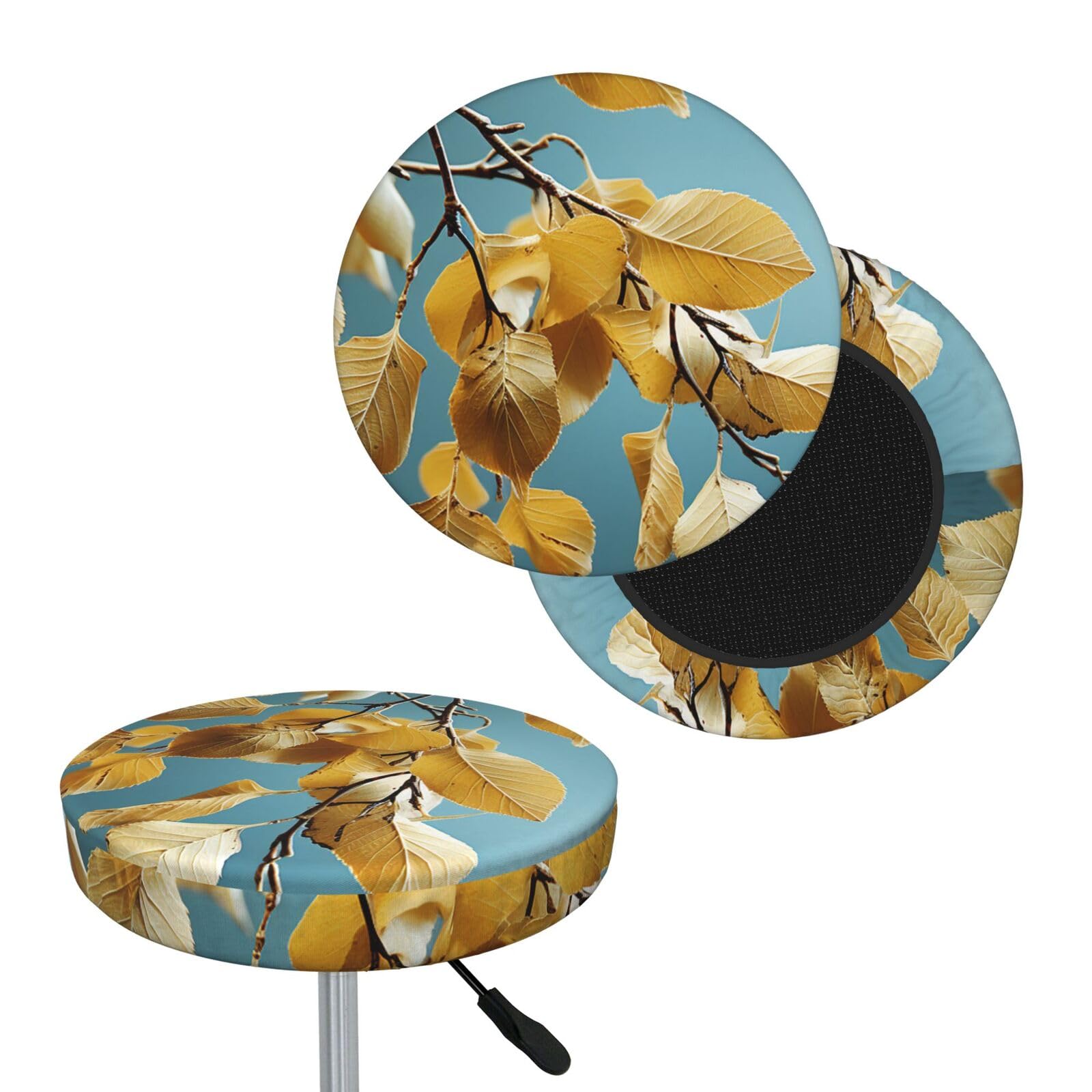 FekiLoot Birch Leaves Round Bar Stool Covers Stretch Washable Bar Stool Covers Dustproof Slipcover Bar Chair Covers with Elastic Band for Bar Kitchen Living Room Decor 13 Inch