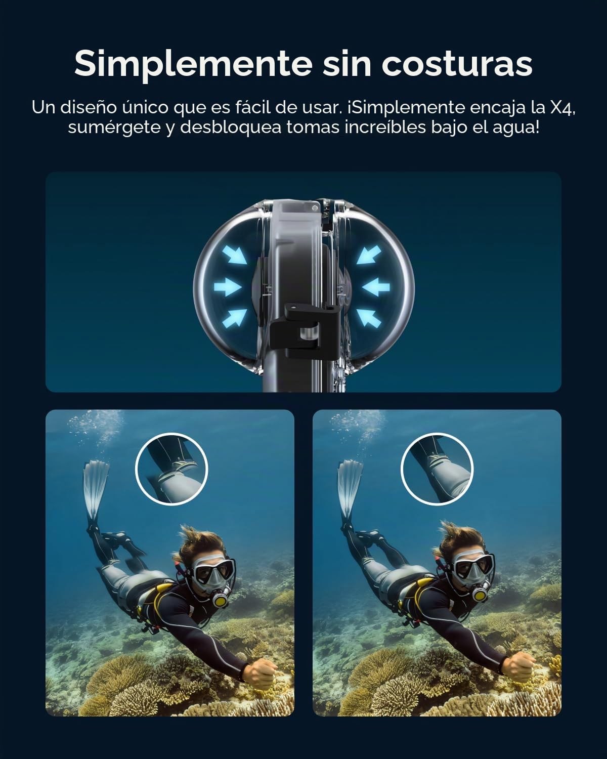 TELESIN Funda de Buceo para Insta360 X4, Estuche Impermeable de hasta 50m/164ft, Carcasa Protectora subacuática para Accesorios de cámara Insta360 X4, Disparos submarinos versátiles