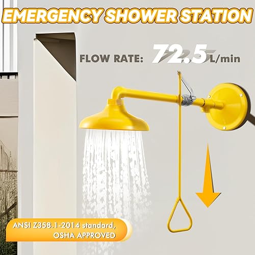 Miniatura 2 de CGOLDENWALL Estación de ducha de seguridad de emergencia Cabezal de ducha de montaje horizontal, rosca NPT de 1 pulgada, acero inoxidable