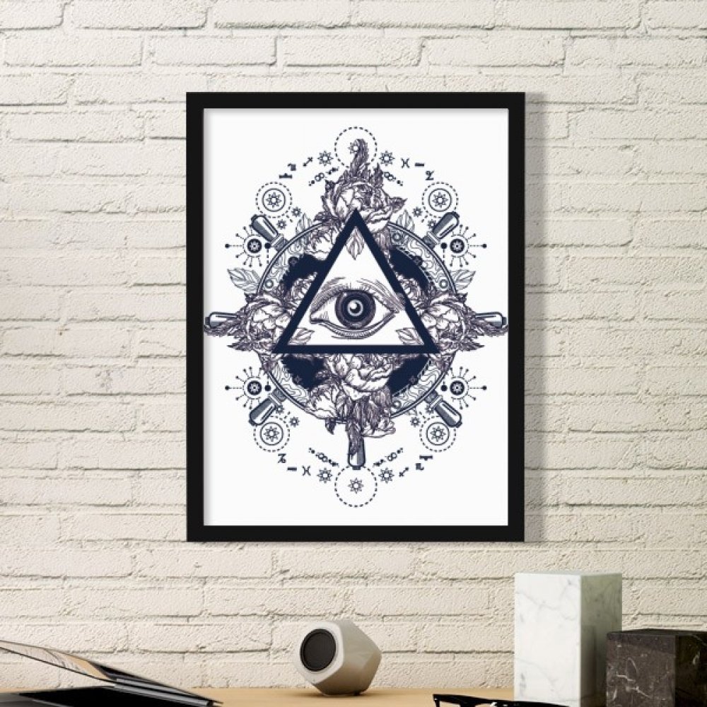 Cadre photo triangle art fleur yeux noir pour habiller un mur vide et blanc