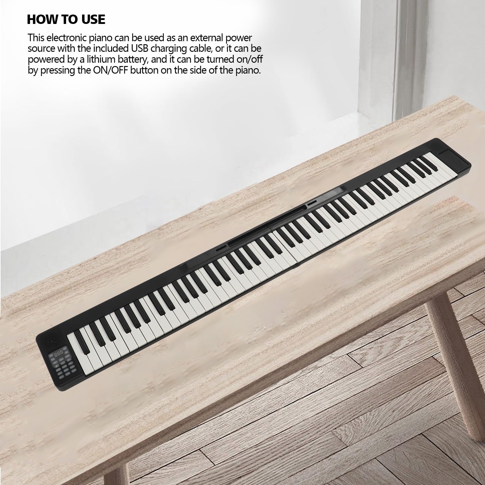 128 Tonos, 128 Ritmos, 15 Canciones de Demostración de Piano Plegable Piano órgano Electrónico Inteligente con Altavoz para Práctica y Entretenimiento