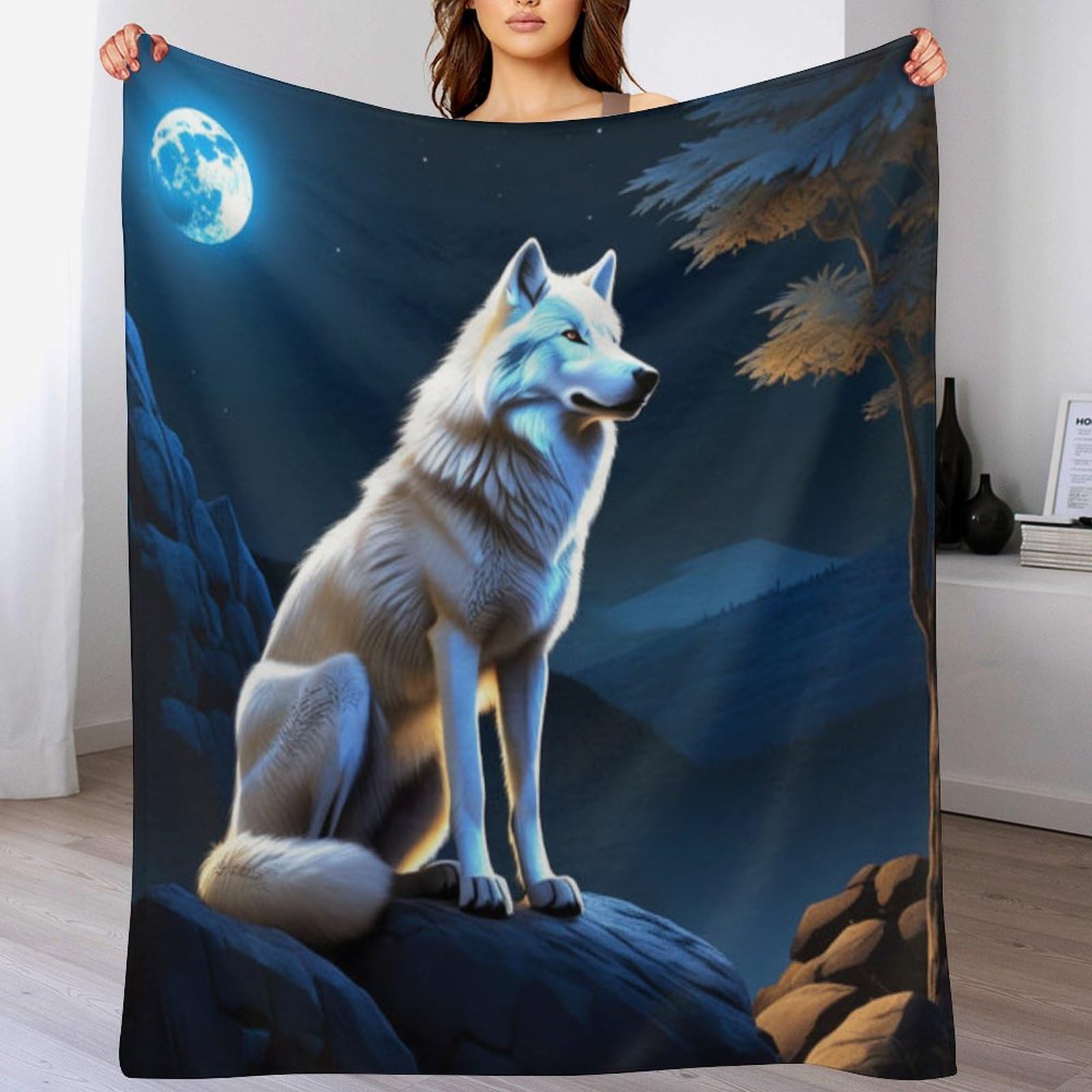 Couvre-lit loup en flannel chaude et légère, plaid thermique idéal pour canapé et extérieur