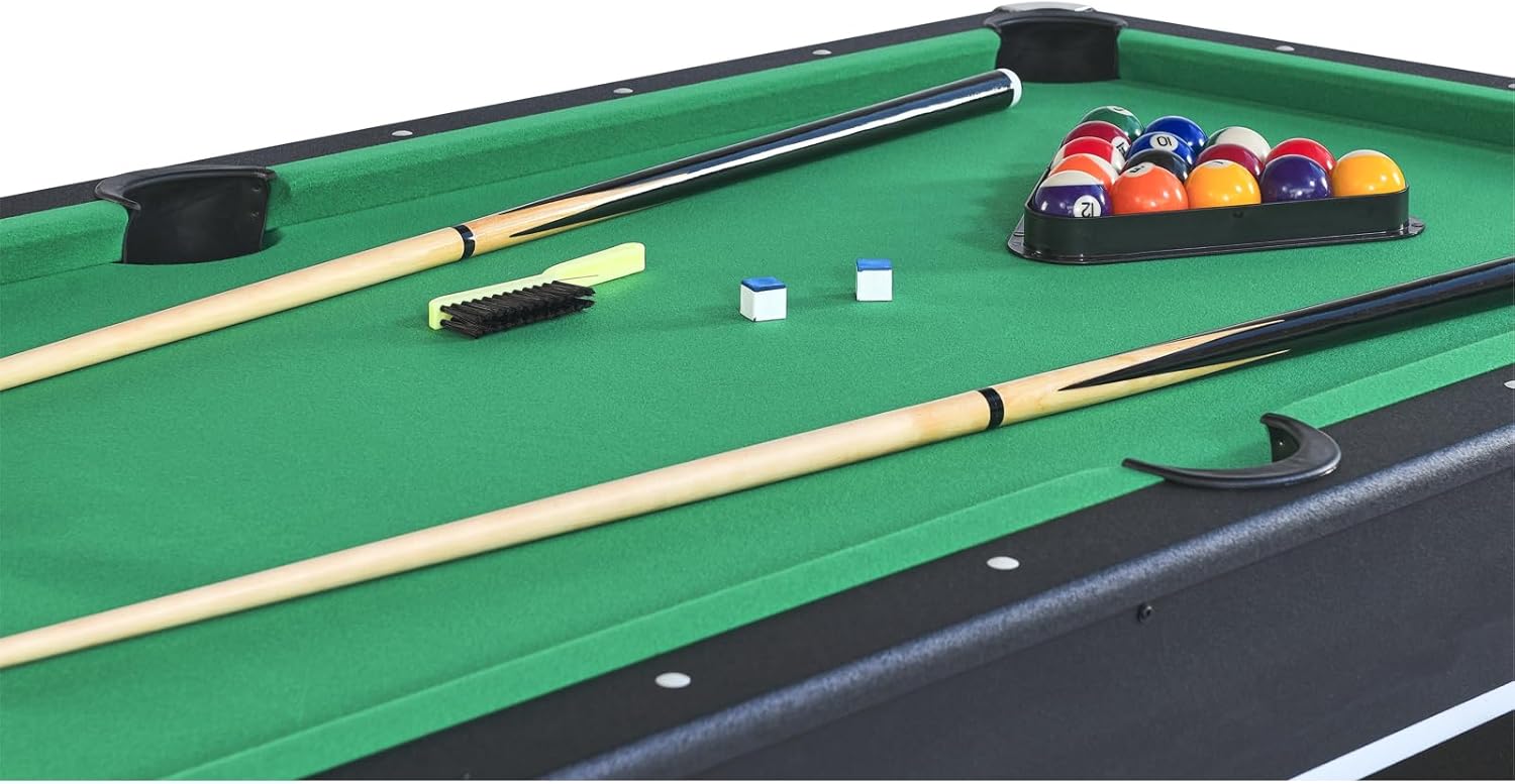 6-ft Pool Table with Table Tennis Top - Versatile 2-in-1 Game Table, Black with Green Felt, Durable & Space-Saving Design