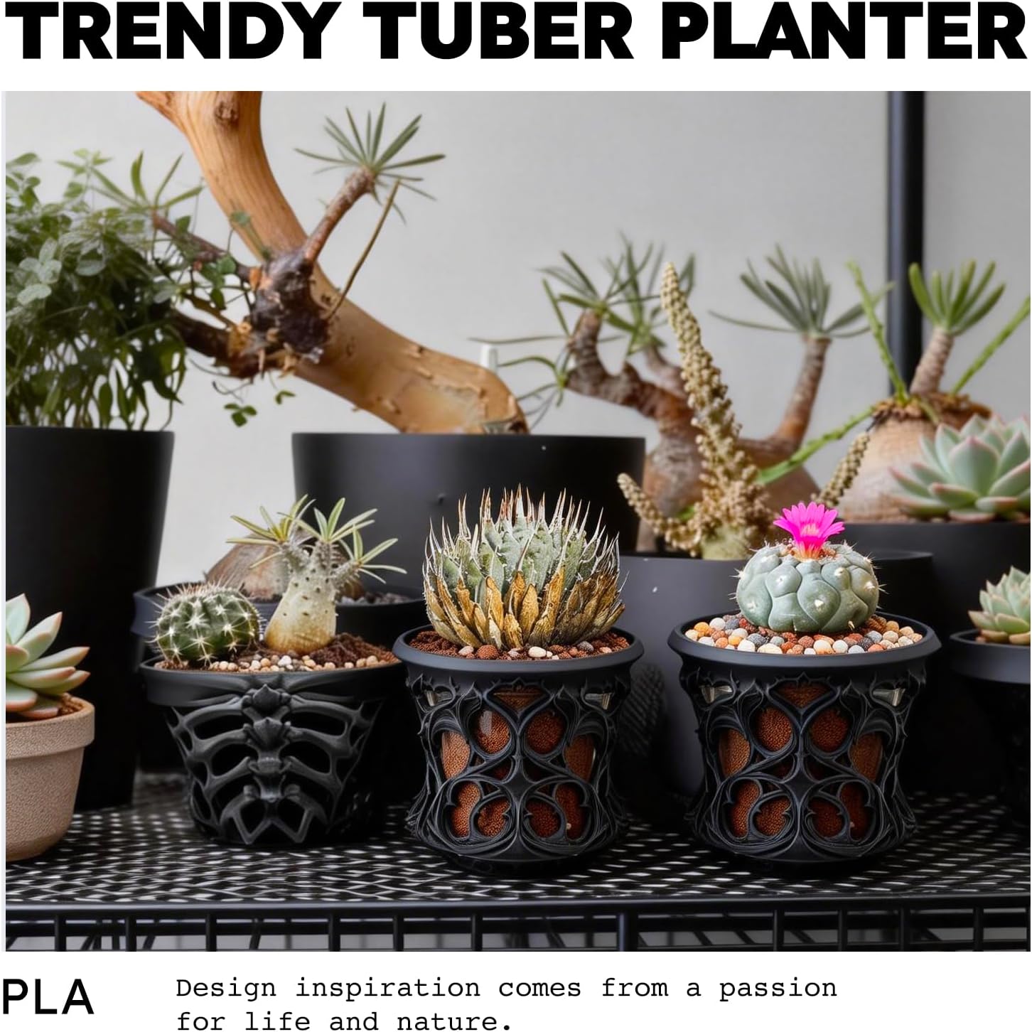 Self-Watering 3D Printed Planter with Drainage,Modern Indoor/Outdoor Flower Pot with Reservoir & Saucer for Succulents,Herbs,Snake Plants