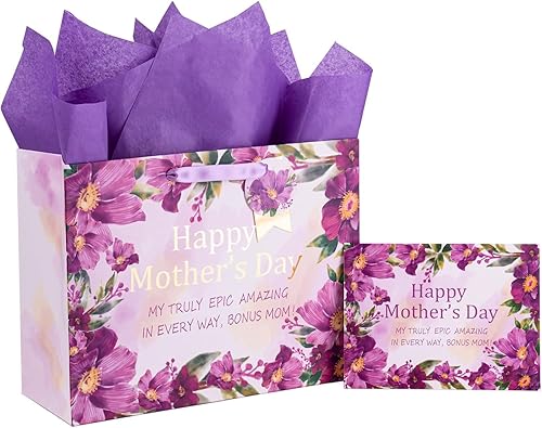 Miniatura 8 de LeZakaa Bolsa de regalo para el día de la madre, bolsa de regalo rosa de 13 pulgadas con papel de seda, etiqueta de regalo y tarjeta, letras del día