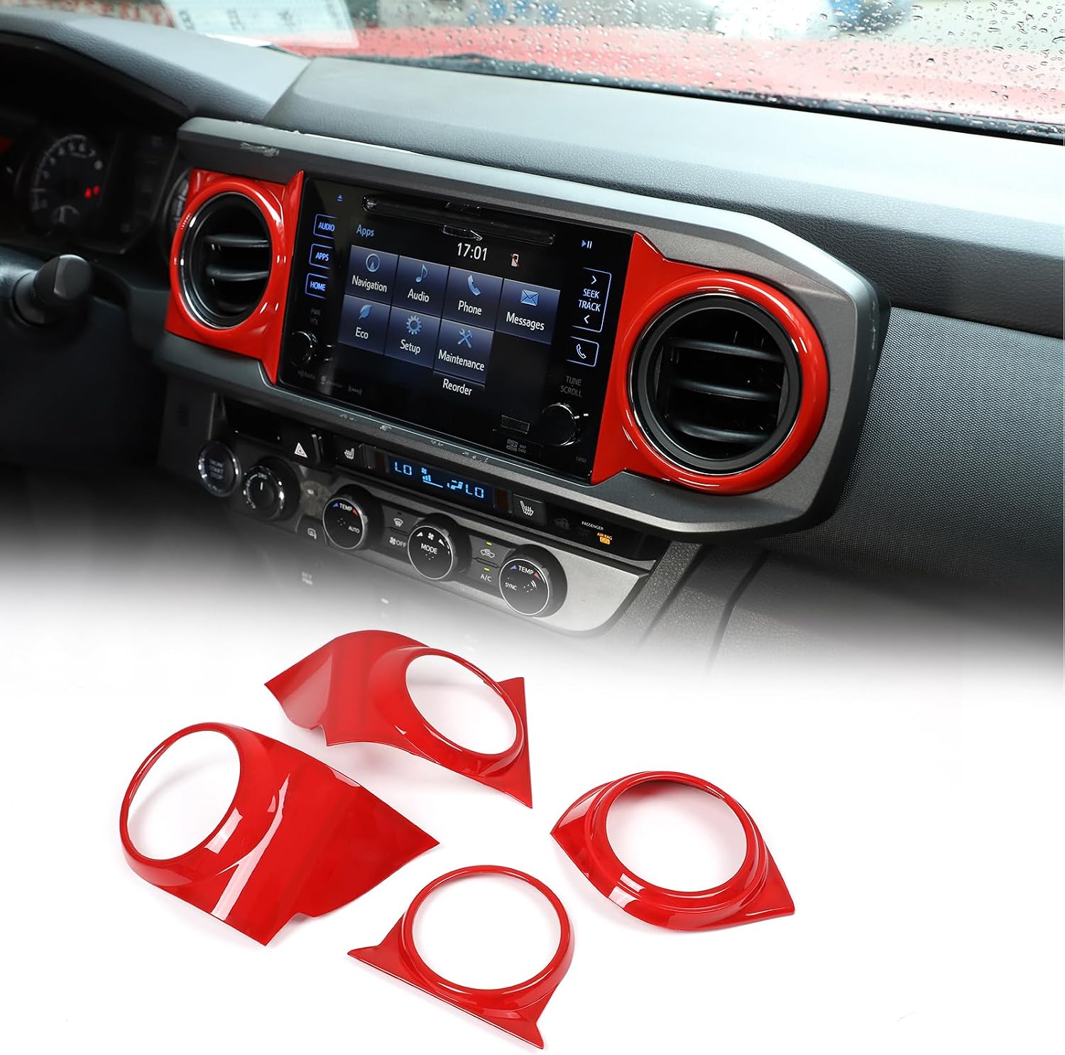 Dashboard Central Console Air Conditioning Vent Frame Cover Trim for Toyota Tacoma 2016-2020 (4pcs, Plastic, Rectangular, Sports, Outlet Frame)