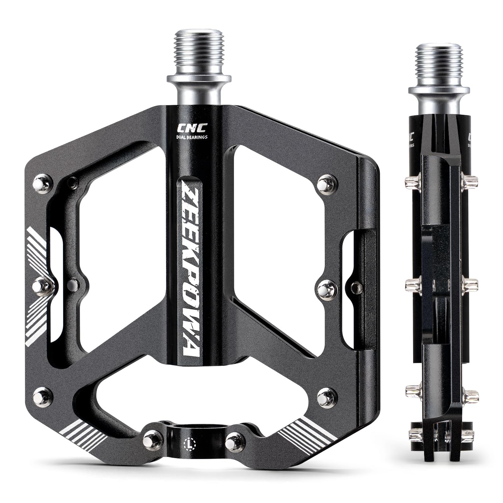 Zeekpowa Pedali per bici Pedali per mountain bike Pedali piatti per bicicletta Pedali piatti 16 Chiodi antiscivolo rimovibili 9/16 "Cuscinetti sigillati con mandrino cromato Ultra CNC Pedali in