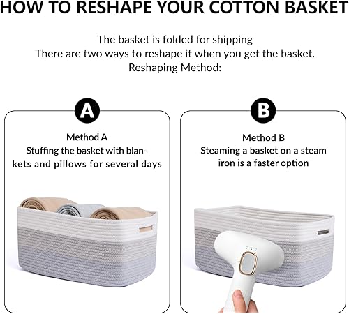 Miniatura 7 de Cestas grandes de almacenamiento para estantes, organizadores de armario, para ropa, manta, toallas, guardería, caja de juguetes, cestas de cuerda