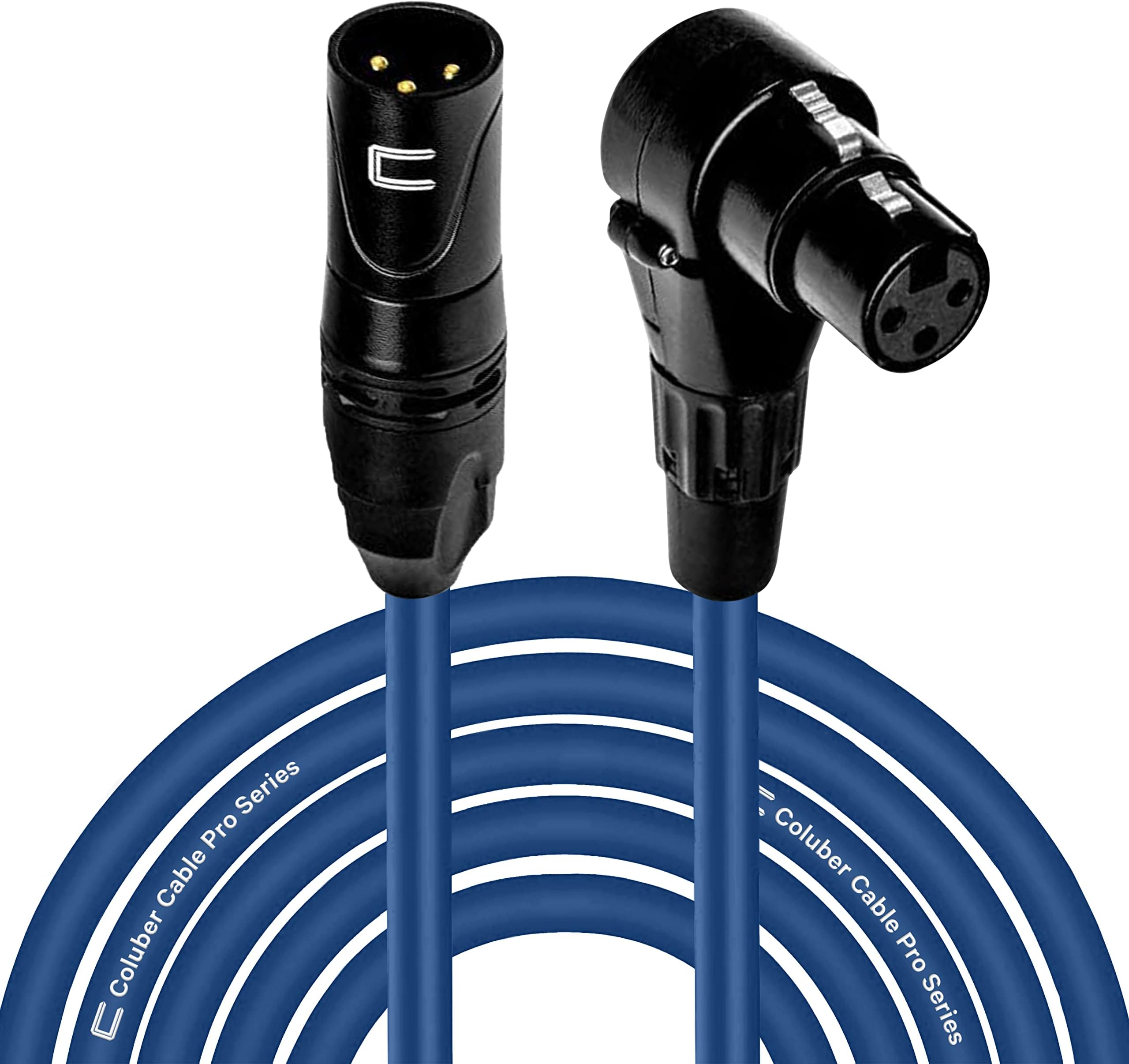 Balanced XLR Cable Male to Right Angle Female - 15 Feet Blue - Pro 3-Pin Microphone Connector for Powered Speakers, Audio Interface or Mixer for Live Performance & Recording