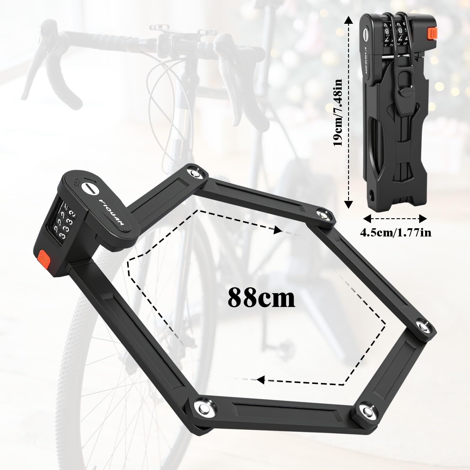 Lucchetto Pieghevole per Bici, 88 cm Lucchetto Bici Antifurto Pieghevole Portatile con Supporto, Robusto Lucchetto con Codice Numero, Altamente Sicuro Durevole per Bicicletta, E-Scooter