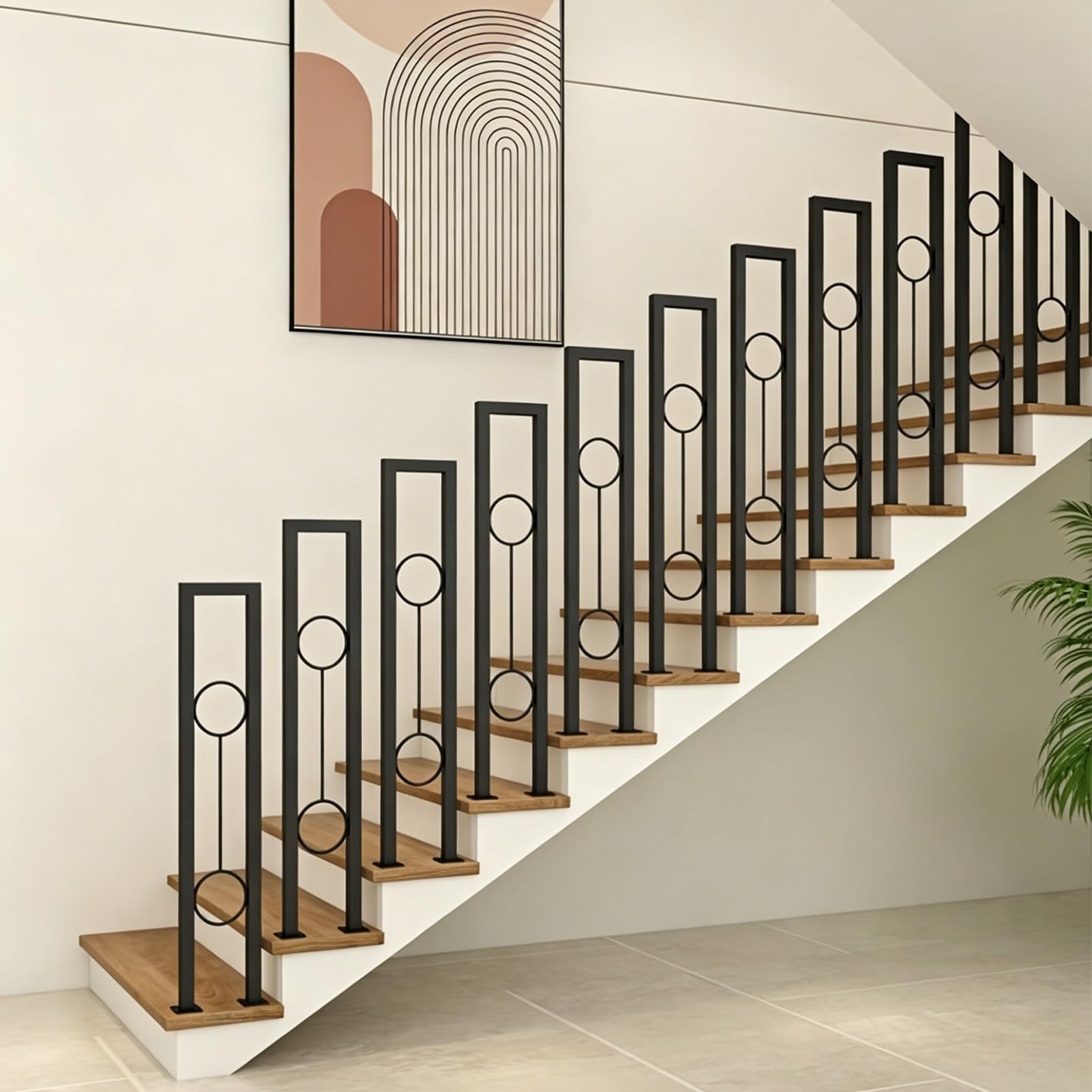 Marxan One Color Industrial U-Shaped Handrail, Stair Railing Handrails For Indoor Steps, External Outside Loft Corridor Wrought Iron Railing Guardrail Support Rod(90Cm/35In)