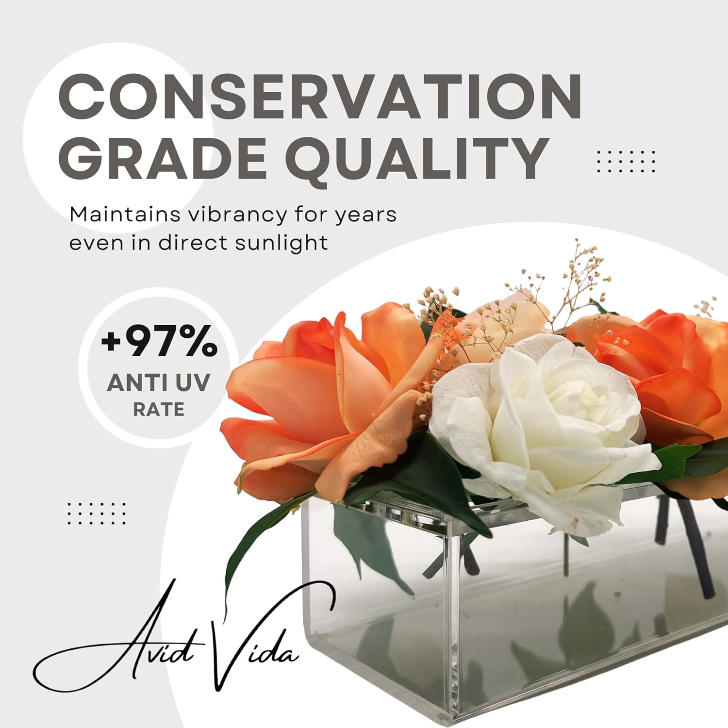 Vase Flower Centerpiece - 12 Hole, Clear, Rectangular - 100% Environmental Virgin Acrylic, 97% Anti-UV Rate - Home or Wedding Table Decor, Modern Dining Decorative Floral Arrangement - 11.8 Inch Long