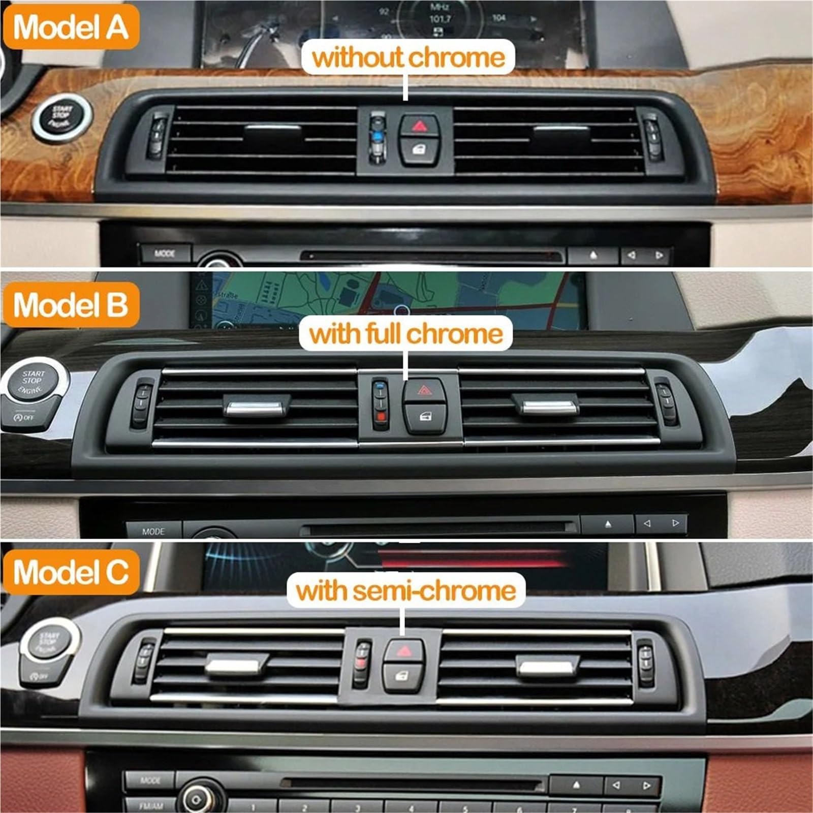 Pokrywa wentylacyjna przednia konsola centralny grill kreska klimatyzator klimatyzator kratka wentylacyjna pasuje do BMW F10 F11 520i 523i 525i 528i 535i AC (model B) (model C)
