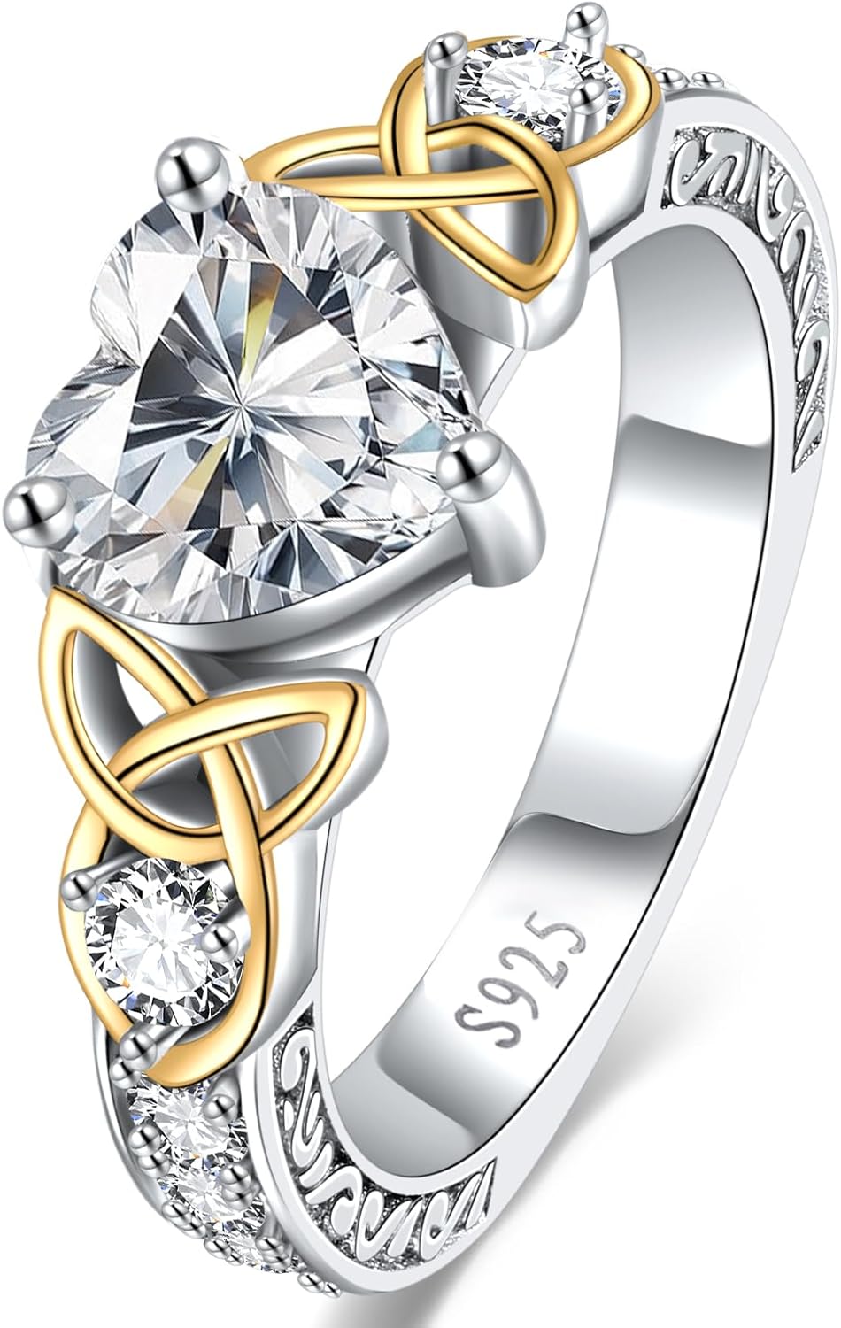 Moissanite Promise Rings for Her, 2CT D Color VVS1, Heart Shaped Celtic Knot, 925 S...