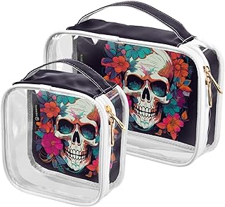 2Pcs Flowers Skull Cosmetic Bags,Clear Makeup...