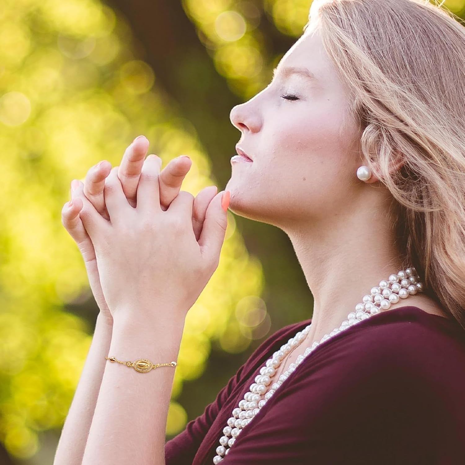 Rosary Bracelet for Women with Jesus 14K Gold Plated Cross Rosarios Catolicos Para Mujer Virgen de Guadalupe Bracelet - Image 5