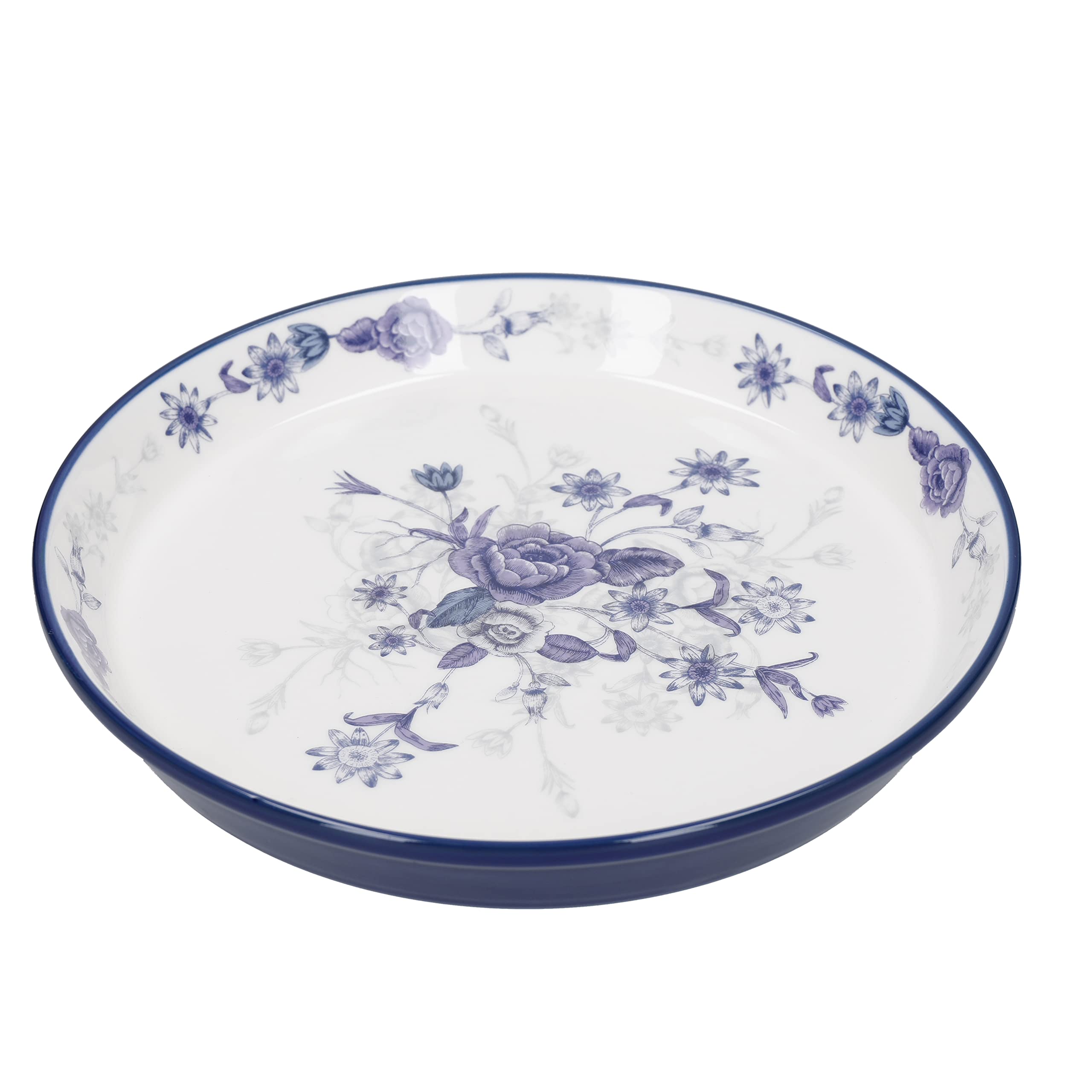 London PotteryBlue Rose Cake Plate, Ceramic, Almond Ivory/Blue, 20 cm