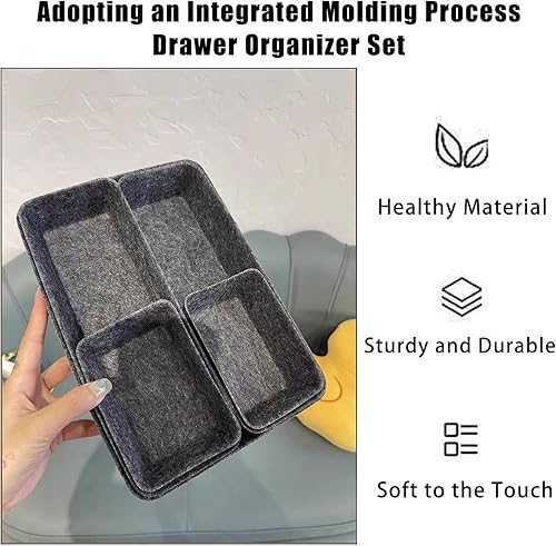 Miniatura 5 de Juego de organizadores de cajones de fieltro, 8 contenedores de almacenamiento de cajones de escritorio para oficina, cocina, tocador y maquillaje,
