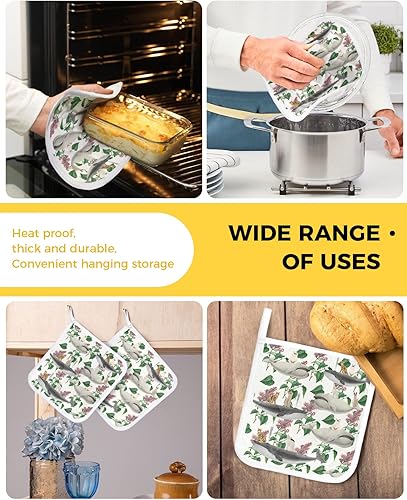 Miniatura 5 de Soportes para ollas para cocina, Ocean World, resistentes al calor, almohadillas calientes para horno, ballena en estanque de loto, almohadillas