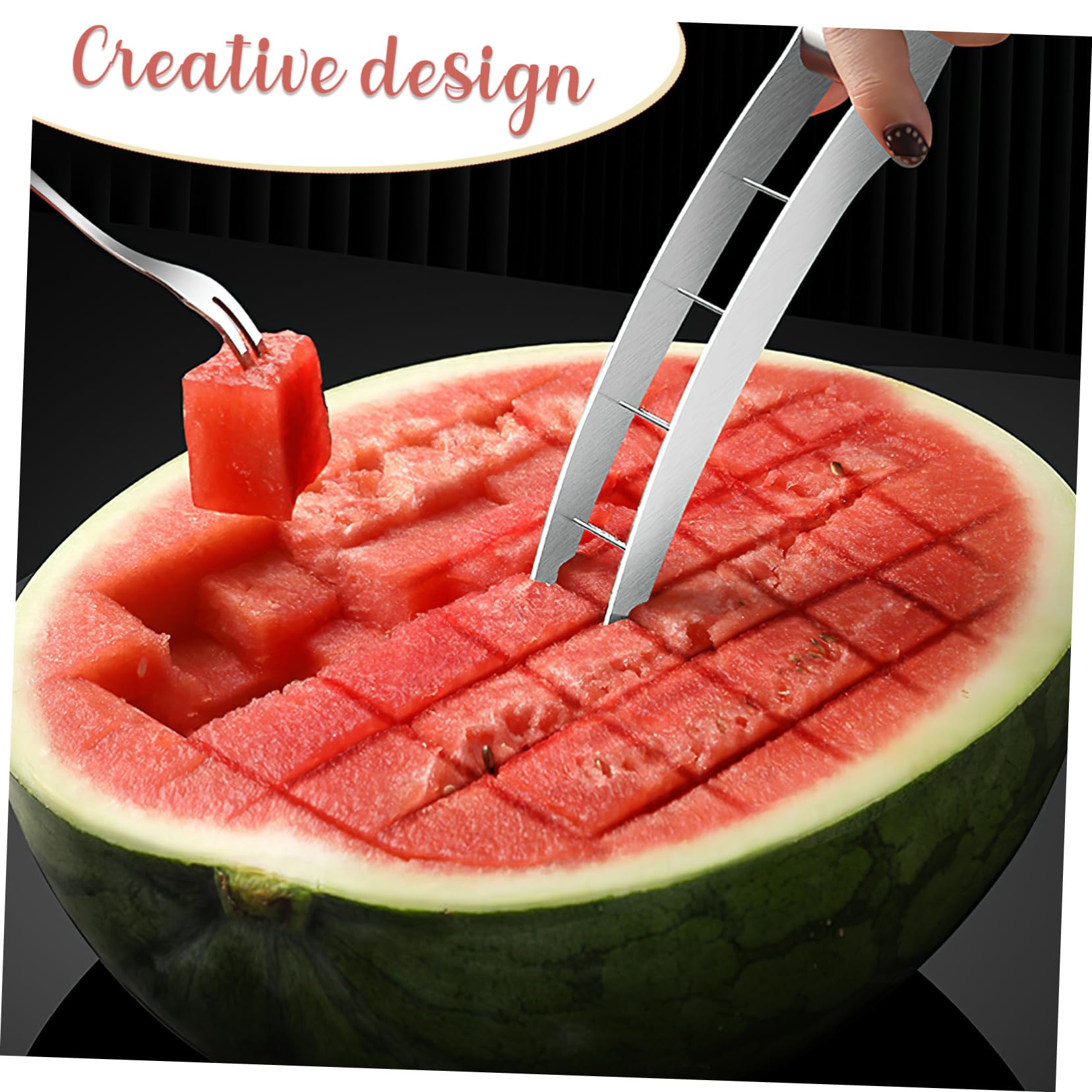 GLEAVI Herramienta para Cortar Sandía y Melón de 2 Piezas, Cortador de Frutas en Cubos de Acero Inoxidable 304, Utensilio Seguro y Confiable para Cocina