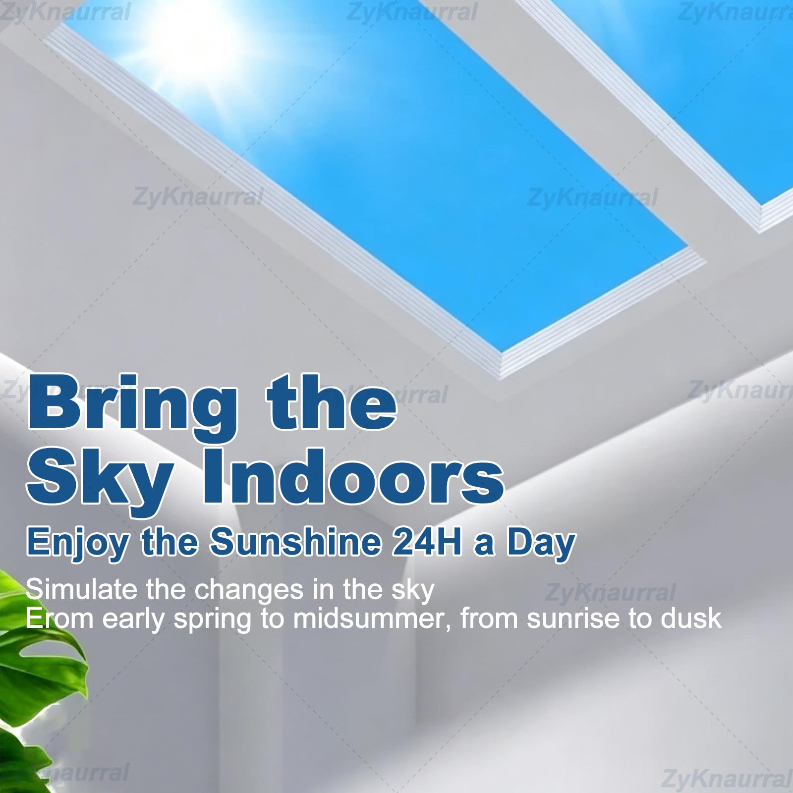 Naturalne światło dzienne „Blue Sky”, inteligentny, panel sufitowy LED imitujący świetlik, do oświetlenia salonu, biura, kuchni i korytarza Embedded-62cm*62cm