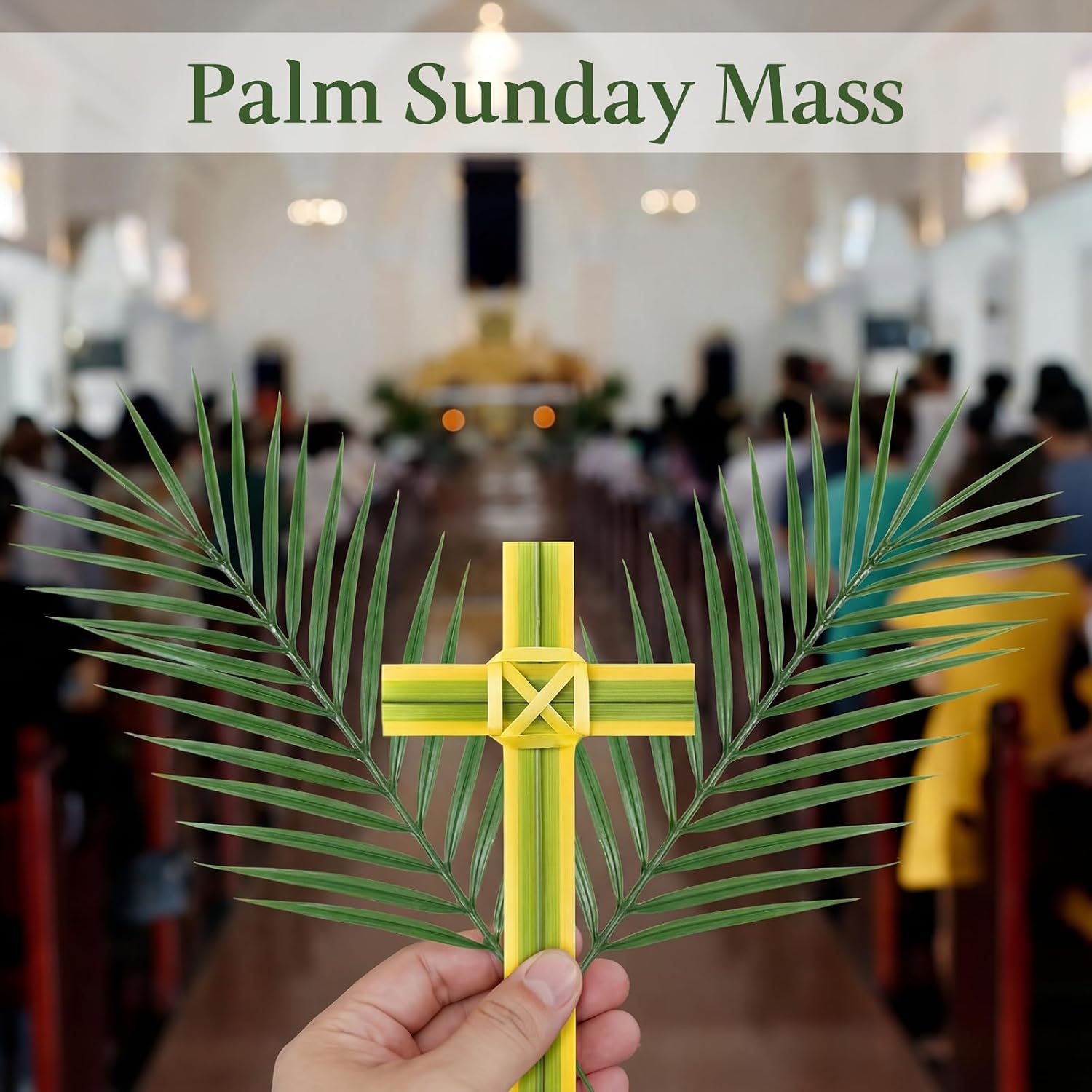 Zeyune 100 Pcs Palm Cross and Artificial Palm Leaves Sunday Hand Held Portable Prayer Crosses Artificial Plastic Holding Cross for Easter Church Events Decor image 5