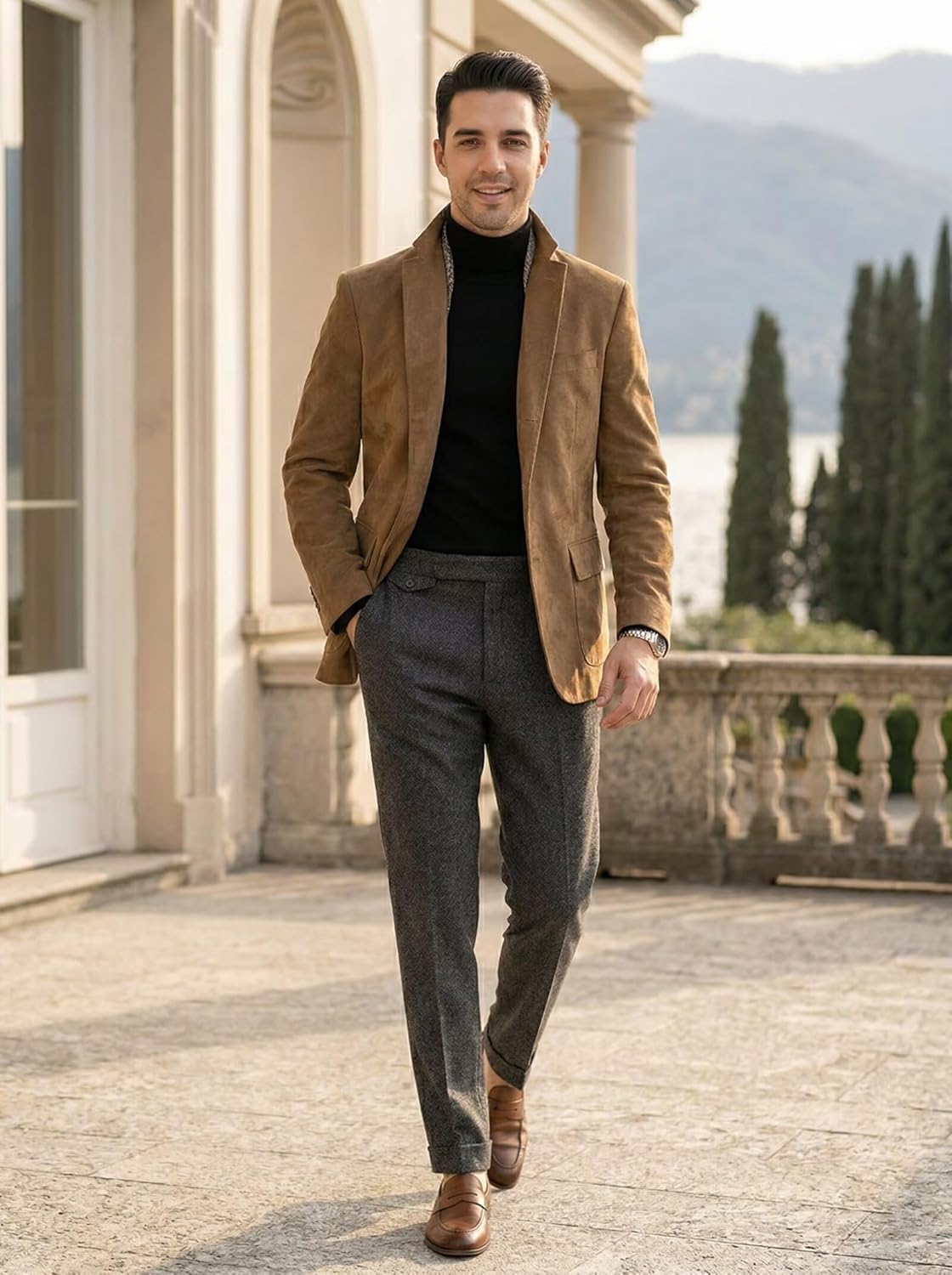 Mens Sport Blazers Suede Jacket Men Casual Blazer Retro Motorcycle Jacket Casual