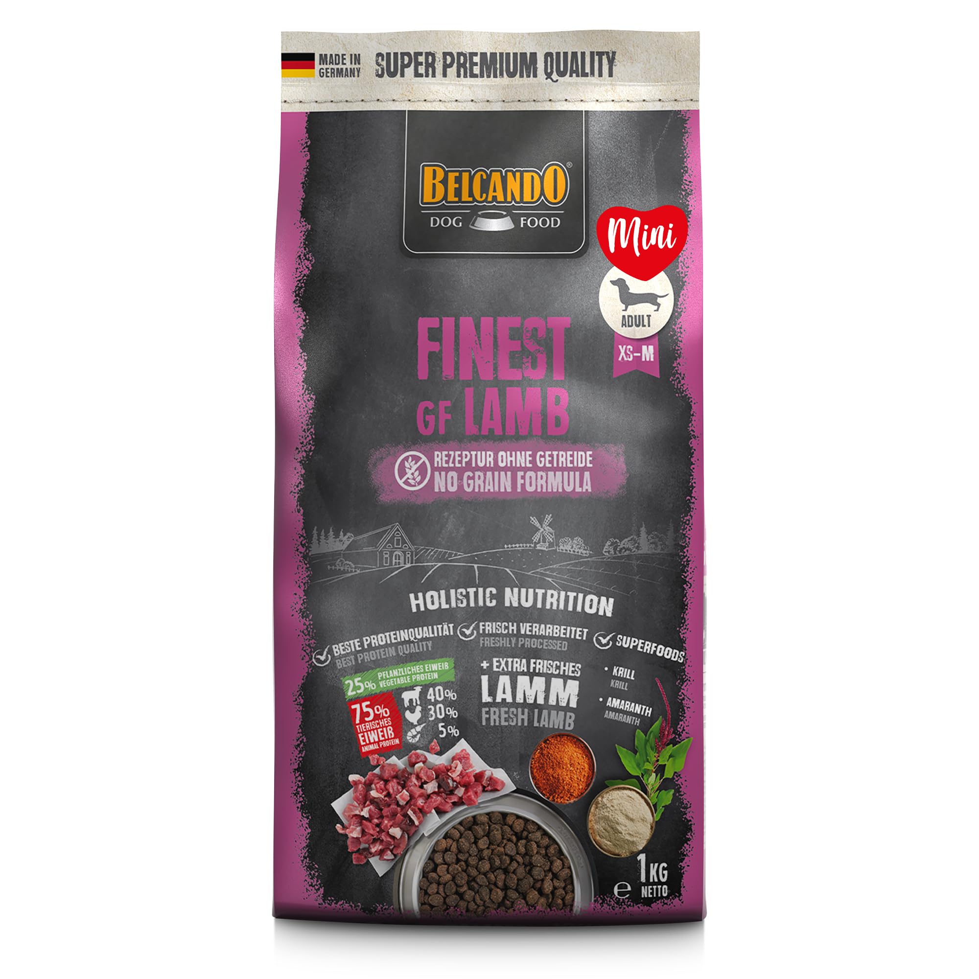 BELCANDO Finest GF Lamb [1 kg] Grain Freed Dog Food | Dry Food for Small and Medium-Sized Breeds | Complete Food for Adult Dogs from 1 Year of Age