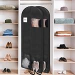 2pack 65" Long Garment Bags for Dress Travel Garment Bag with 4" Gusseted Wedding Dress Cover with 2 Mesh Pockets and 2 Carry Handles (Black)