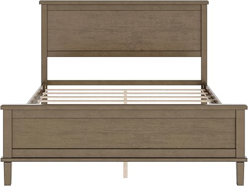 Miniatura 32 de LZ LEISURE ZONE Cama de plataforma de madera maciza de estilo moderno con cabecero, estribo, marco de cama de madera y patas de soporte central de