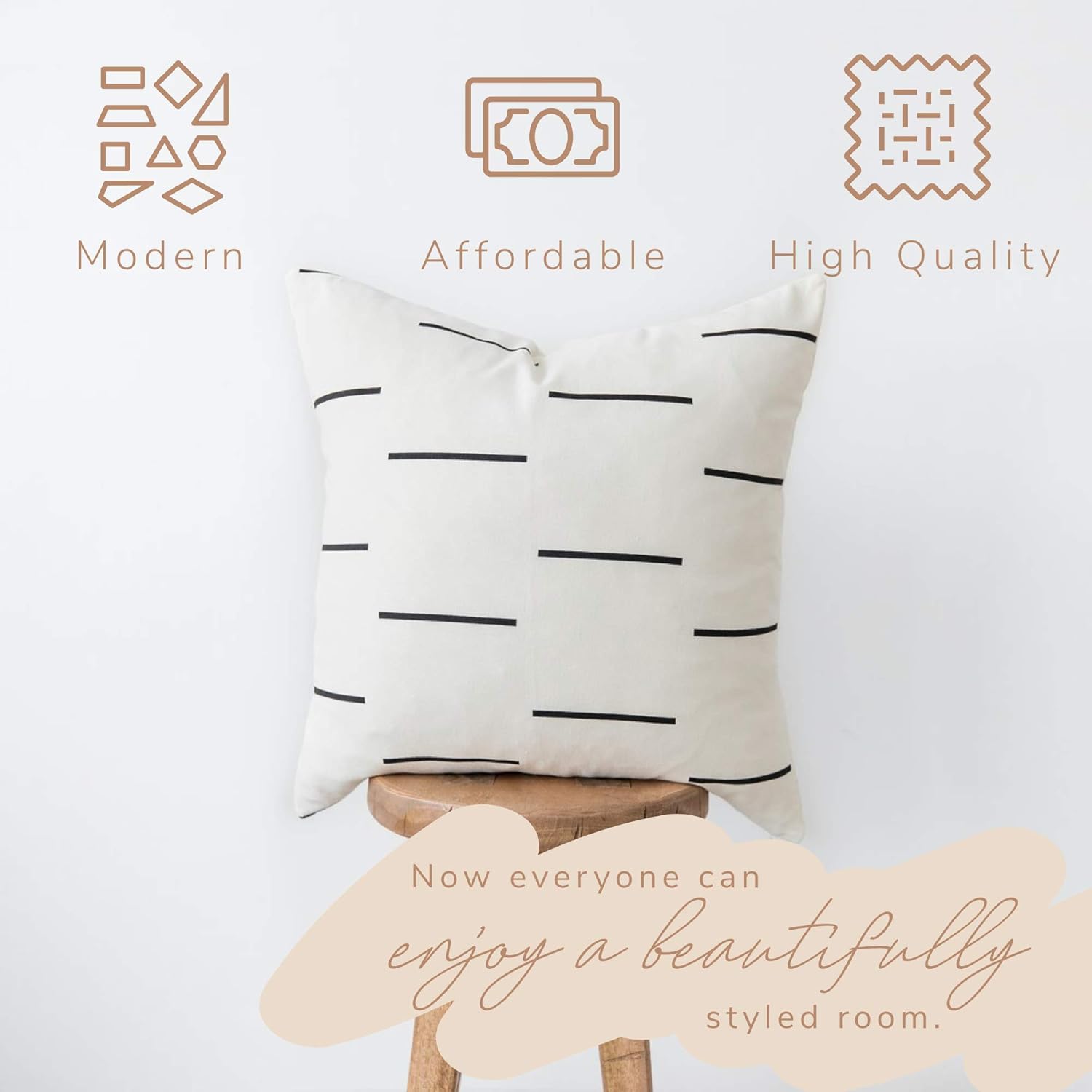 Woven Nook - Modern & Luxurious 20" x 20" Decorative Boho Throw Pillow Covers - Durable Quality & Machine Washable - Omi Design - Black and White - 2 Pack