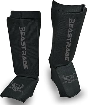 BEAST RAGE Shin Guards for Muay Thai, Kickboxing, MMA, Taekwondo, Boxing, Martial Arts, Elasticated Sock Padded Leg Instep Protection Pads, Shin Pads, equipment gear for men and women in Sparring Training, Karate BJJ