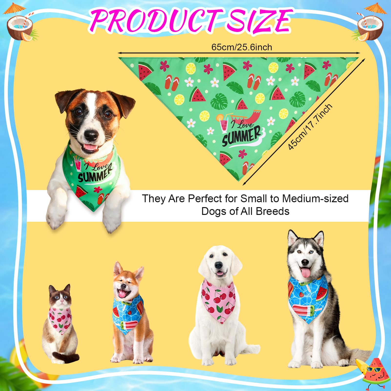 Lot de 100 bandanas d'été hawaïens en vrac pour chiens de taille moyenne et petite (65 x 45 x 45 cm)