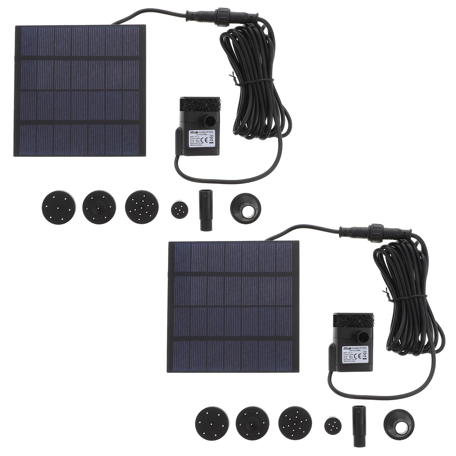 2 Pezzi Pompa Solare Sommersa 7v 1,8w in Plastica Nera per Laghetti
