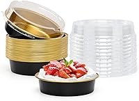 Vista 1 de Beasea Paquete de 20 Moldes para Cheesecake con Tapas, 8 Oz, 4 Pulgadas Moldes Redondos de Papel de Aluminio para Tartas, Contenedor para Muffins