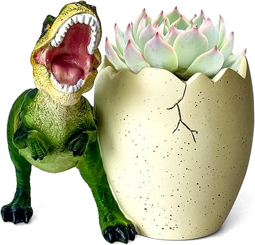 FlidRunest Macetas suculentas de dinosaurio, maceta de resina creativa para suculentas con orificio de drenaje, accesorios de escritorio de