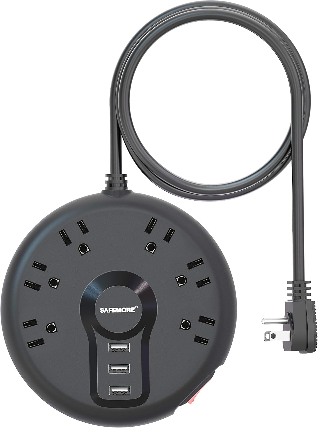 Power Strip with USB,SAFEMORE Travel Flat Plug Extension Cord 6.5FT,6-Outlets with 3 USB Ports(3.1A/5V) Plug Extender,Desktop Charging Station Compact Size for Home/Office/Cruise Ship-Black