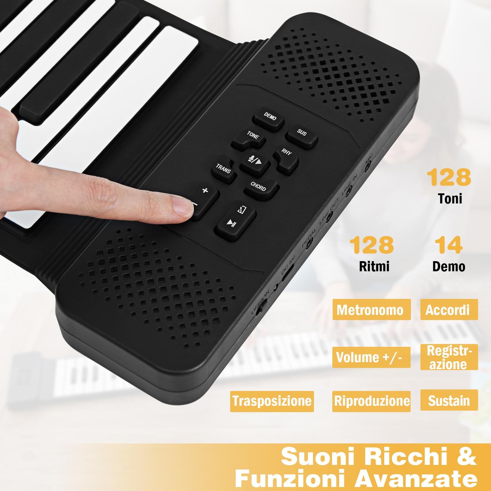 COSTWAY Tastiera Elettrica Arrotolabile a 88 Tasti, Pianoforte Portatile con 128 Ritmi, 128 Suoni e 14 Demo, Pianoforte Digitale Pieghevole con Pedale Sustain, per Principianti Bambini