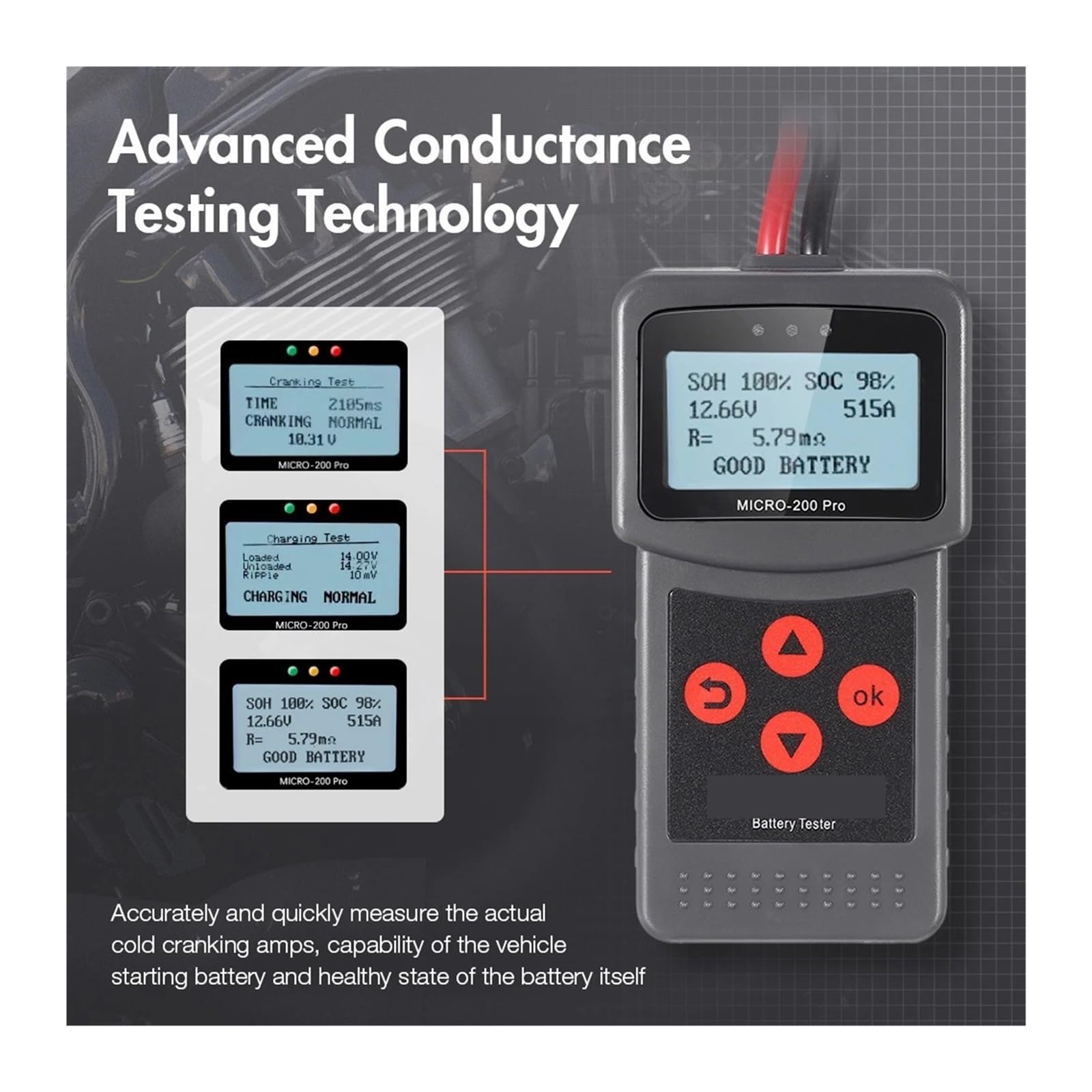 Batterie-Belastungstester, 200 Pro 12 V Digitaler Autobatterietester 200Pro EFB Blei-Säure-Batterie Anlassen Ladediagnosetool